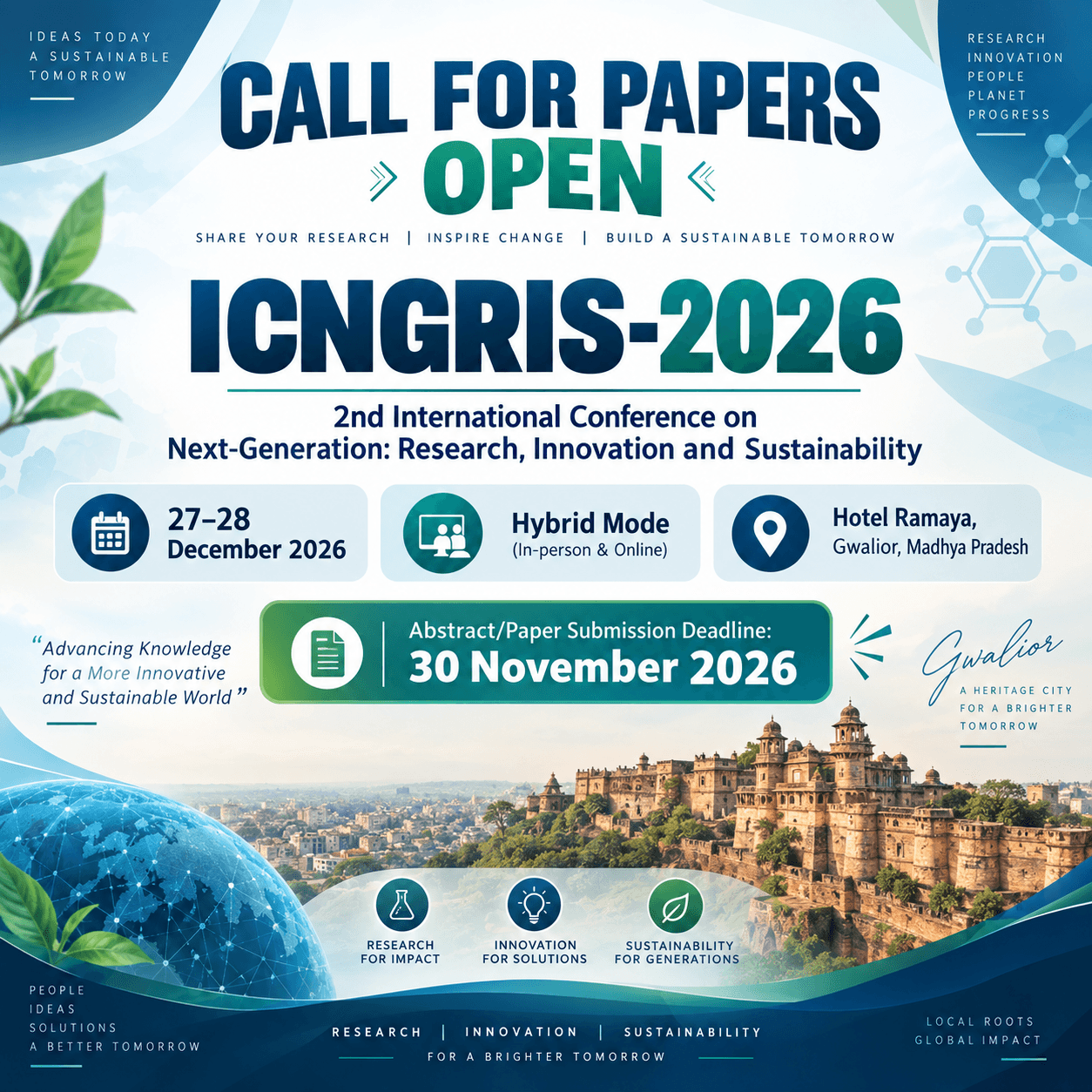 Sustainability themed image for ICNGRIS-2026 conference call for papers announcement